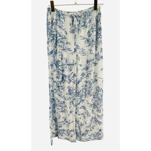 Statement‎ Women's Size Medium Blue Floral Wide Leg Linen Blend Pants Drawstring